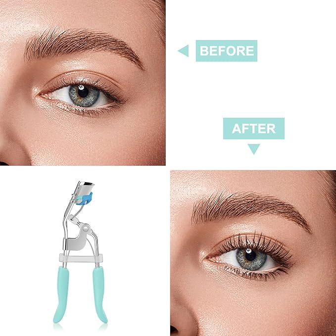 Eyelash Curler with Comb Fit All Eye Shape Curved Eyelash Curlers,Natural and Long Lasting Lash Curler for Women Make Up Gift(Blue)