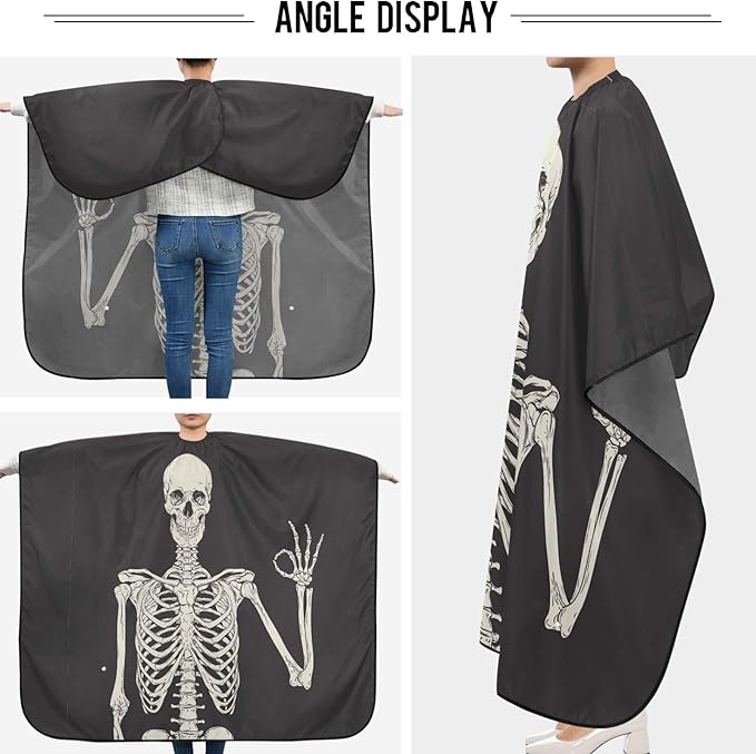 visesunny Barber Cape Human Skeleton OK Polyester Hair Cutting Salon Cape Apron Anti-Static Haircut Water-Resistant Shaving Cloth Beard Shaving Bib Hairdressing Cape