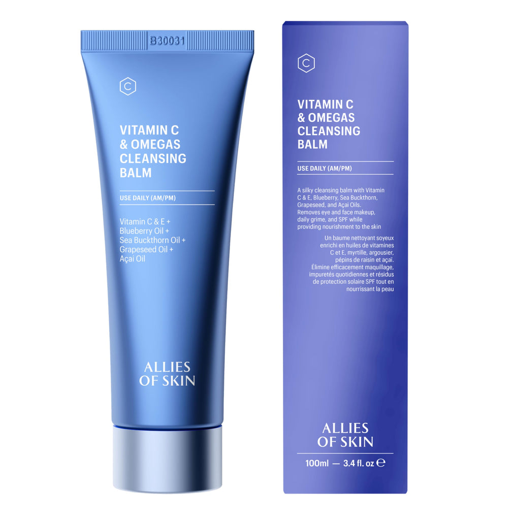 Allies of Skin Vitamin C & Omegas Cleansing Balm | Daily Makeup Remover to Dissolve Waterproof Mascara and SPF | Ophthalmologically Tested for Sensitive Eyes & Skin (3.4 Fl oz)