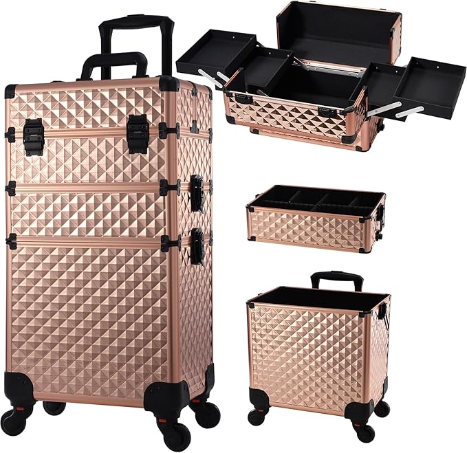 FRENESSA 3 in 1 Rolling Makeup Case Cosmetology Case on Wheel Vintage Black