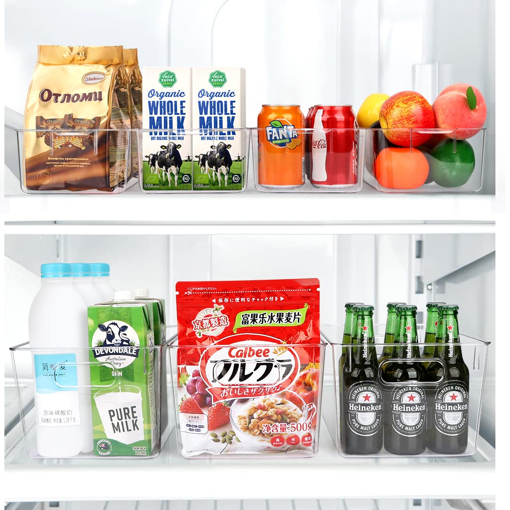 Set Of 10 Refrigerator Pantry Organizer Bins, Clear Plastic Food Storage Bins for Kitchen, Countertops, Cabinets, Fridge, Freezer, Bedrooms, Bathrooms, Fridge Organizer Bins Pantry Storage Containers