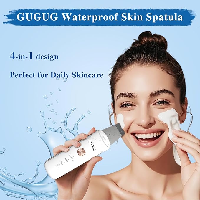 GUGUG Skin Scrubber, 4-in-1 Waterproof Facial Spatula Pore Cleaner for Face