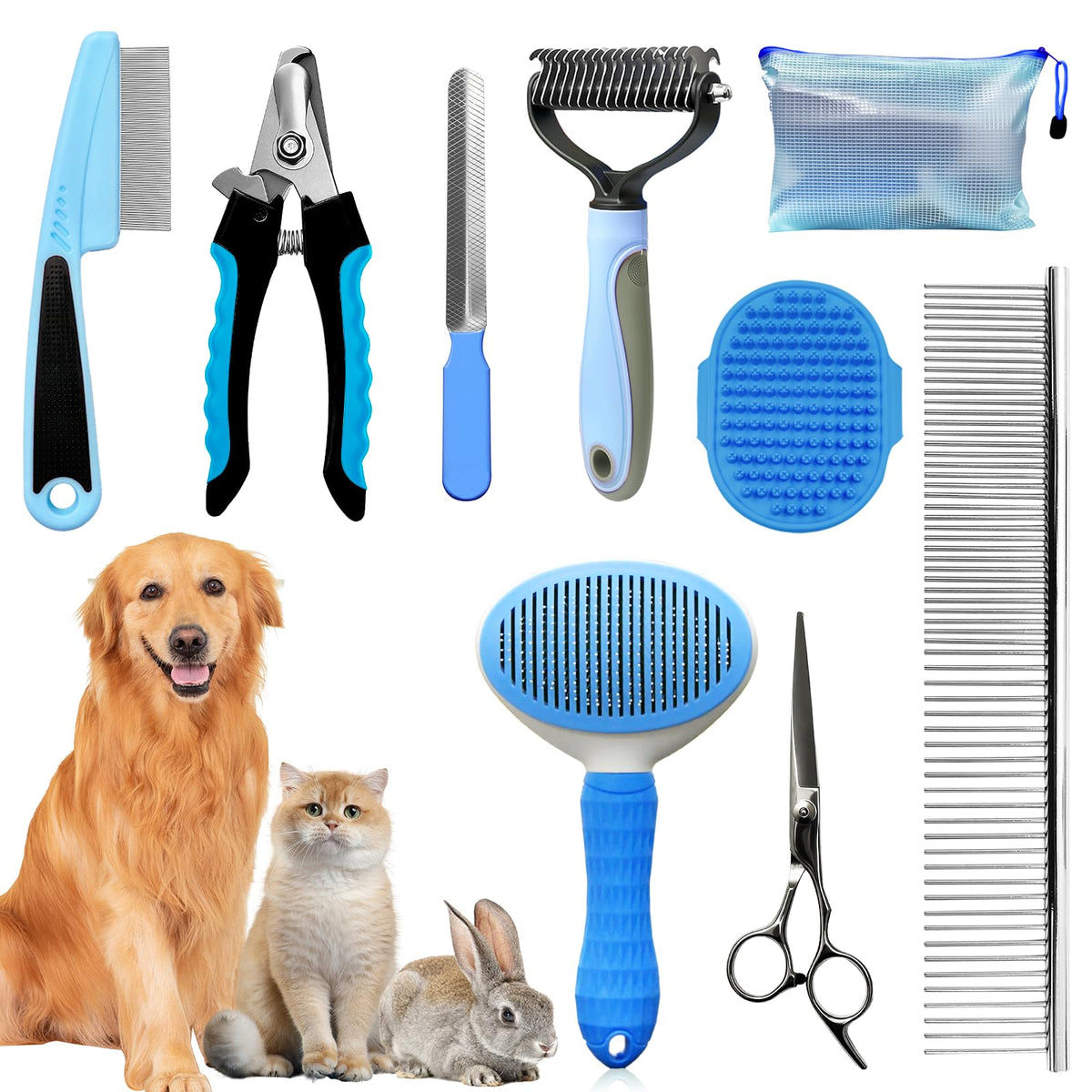 Dog Grooming Kit for Shedding – 8-Piece Pet Grooming Supplies with Deshedding Brush, Bath Gloves, Towels & Silicone Toothbrush | Ideal for Dogs, Cats, Small and Large Pets (Pink)