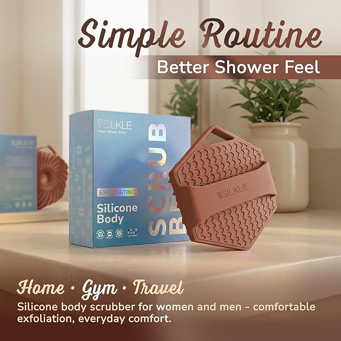 Silicone Body Scrubber – Gentle Exfoliating Shower Scrubber for Body & Bath, Silicone Shower Brush & Loofah Alternative – Non-Slip Silicone Body Brush, Quick Dry, Hygienic - Brown