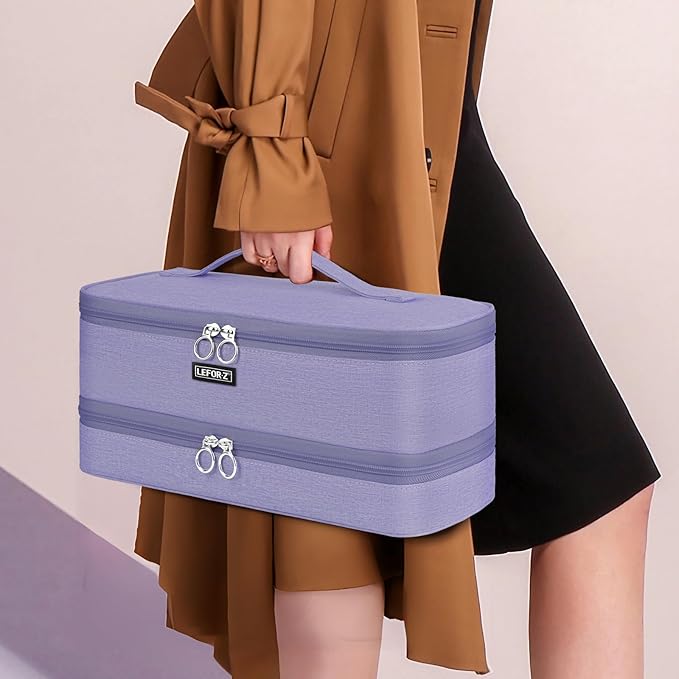 Travel Carrying Case Compatible with Shark Flexstyle/FlexFusion/Hair Dryer,Double-Layer Hair Hot Tools Storage Bag Fits for Dyson Airwrap Styler/Supersonic Hair Dryer and Attachments,Light Purple