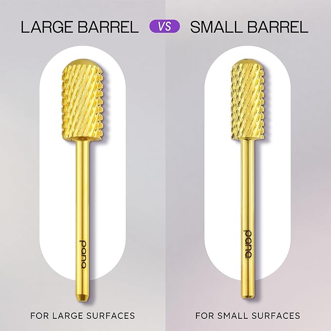 PANA 3/32" Large Barrel Smooth Top Gold Carbide Nail Drill Bit for Manicure, Pedicure and Acrylics (Grit: Extra Coarse - XC, 1pc)