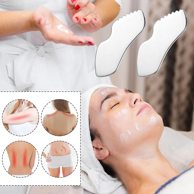 TANGZHIFEIYUE Guasha Tool for Face, Stainless Steel Metal Gua Sha Facial Tools for Body Lymphatic Drainage Massager Sculpting Skin Care (Bag 1, Count, 1)