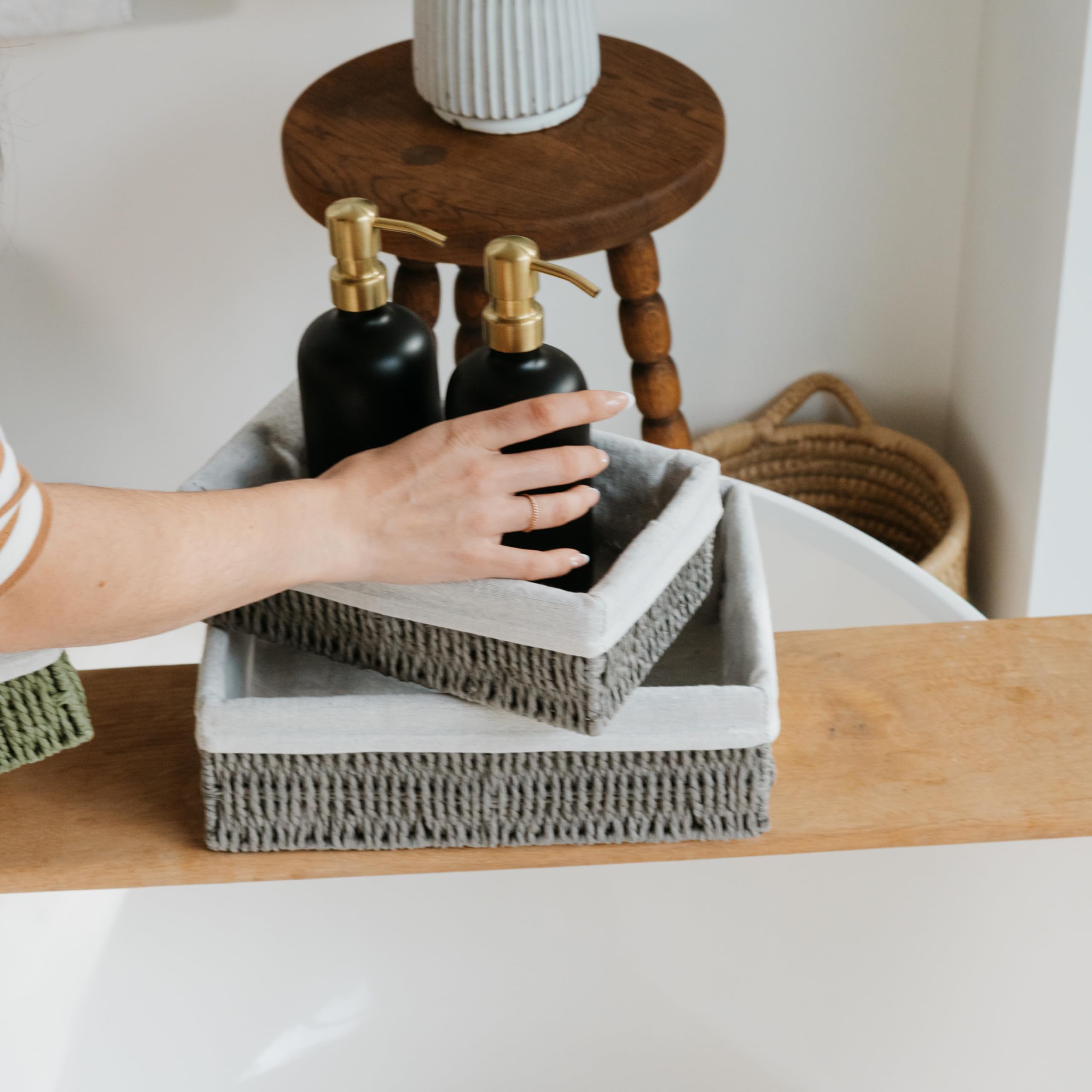 Beautiful Toilet Paper Storage Basket Set of 2 – Decorative Wicker Bathroom Organizer for Toilet Tank Trays - Quality Holder Bin for Shelves Fits Perfectly with Any Bathroom Decor