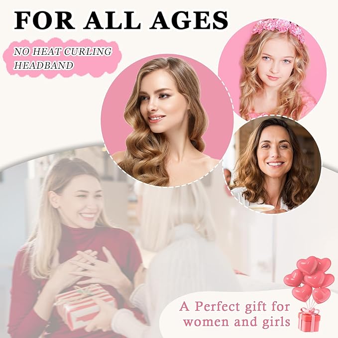 Gwabee No Heat Overnight Hair Curlers - 70" Soft Ribbon Curl Wrap with 9 Curling Rods, Headband for Long Hair Rollers - Burgundy