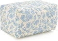 MZLUWM Puffy Coquette Floral Quilted Makeup Bag - Large Fashionable Travel Pouch, Cute Blue