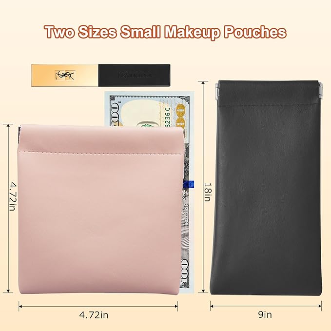 Muswelf 6 Pack 2 Sizes Small Makeup Pouches, Soft Squeeze Purse Pouches, PU Leather Coin Pouch, Sunglasses Case, Lipstick Case, Mini Travel Organizer for Women