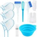 YOOVR 19PCS Hair Bleach Highlighting Kit with Hair Dye Brush and Bowl Set Color Whisk, Highlight Frosting Cap with Hook, Gloves Capes, Home Use Salon Tools for Hair Bleaching Coloring Dying (Blue)