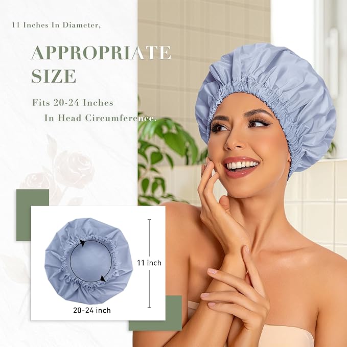 Edoneery Reusable Shower Caps for Women, Waterproof Long Hair Bonnet