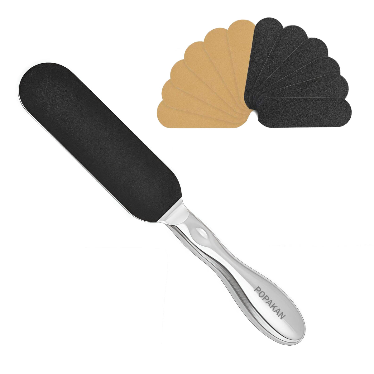 Professional Pedicure Foot File, Coarse/Fine Dual Sided and Reusable Stainless Steel Cracked Skin Corns Callus Remover Feet File with 12 Replaceable Coarse-Fine Foot Pads