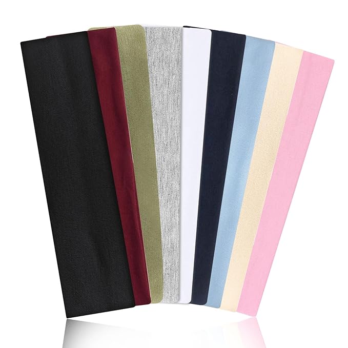 9 Pack Headbands for Women Non Slip Elastic Womens Headbands Head Bands for Women's Hair Soft Cotton Cloth Fashion Headband for Daily Workout Sports Running Yoga