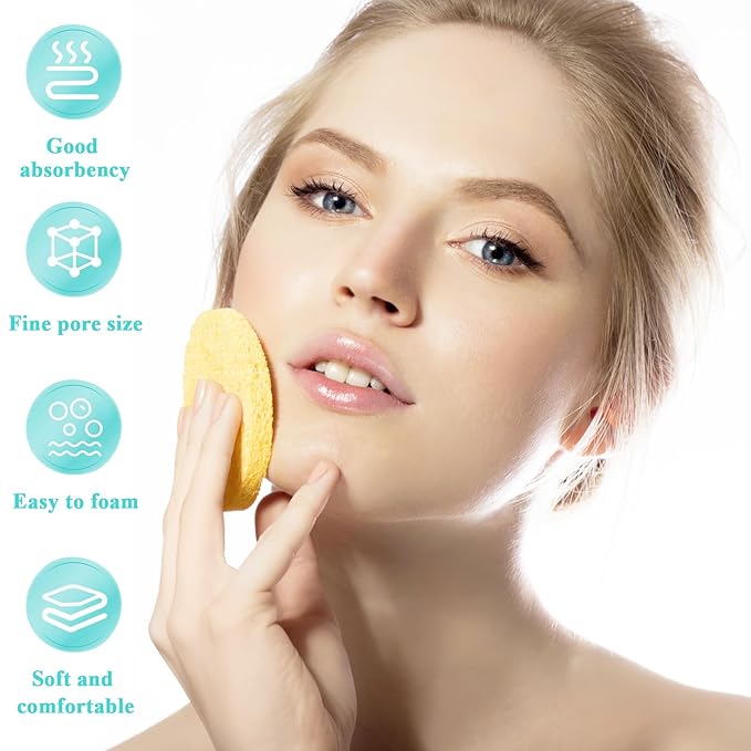 240 Pcs Compressed Facial Sponge,Professional Makeup Removal Sponge,Round Face Cleaning Sponge for Spa,Exfoliating,Face Wash(Yellow,Pink,Blue)