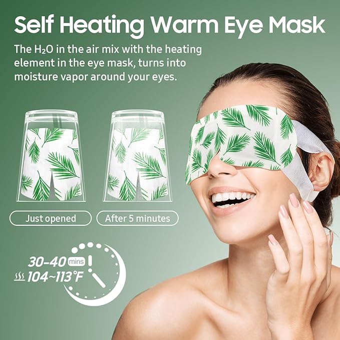 BeHoomi 20 Packs Steam Eye Mask, Heated Eye Mask Warm Compress for Eyes, Disposable Self Heating Steam Mask for Home, Sleep, Spa, Travel Essentials & Relaxation Gifts for Women (Tea Tree)