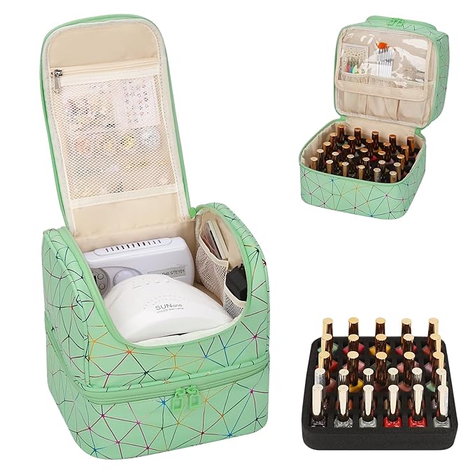 CUBETASTIC Extra Large Nail Polish Organizer - Three Layer Nail Organizers And Storage Bag, Portable Nail Supplies Organizer Case, Travel Carrying Box for Nail Tech Kit/Tattoo/Cosmetic