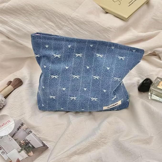 SxoSyo Denim Makeup Bags for Women, Cosmetic Bag Purse, Blue
