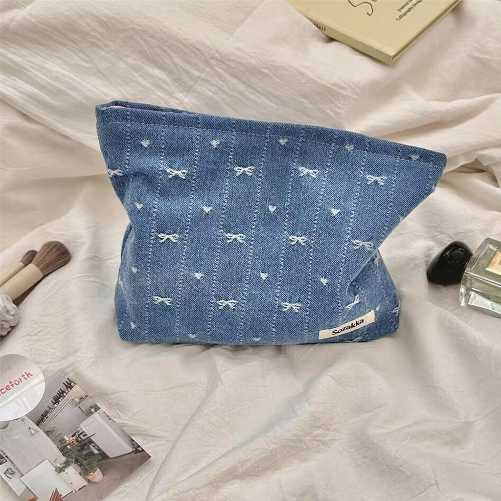 SxoSyo Denim Makeup Bags for Women, Cosmetic Bag Purse, Blue