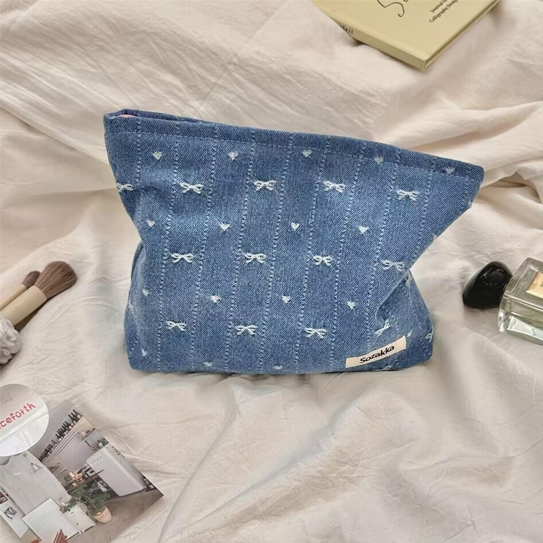 SxoSyo Denim Makeup Bags for Women, Cosmetic Bag Purse, Blue