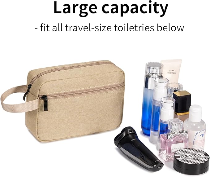 XIRYOHEAUR Travel Hanging Toiletry Bag with Carry Handle - Water-Resistant Small Cosmetic Organizer for Men & Women, Makeup, Shaving Kit, Gym & Travel Essentials (Khaki)