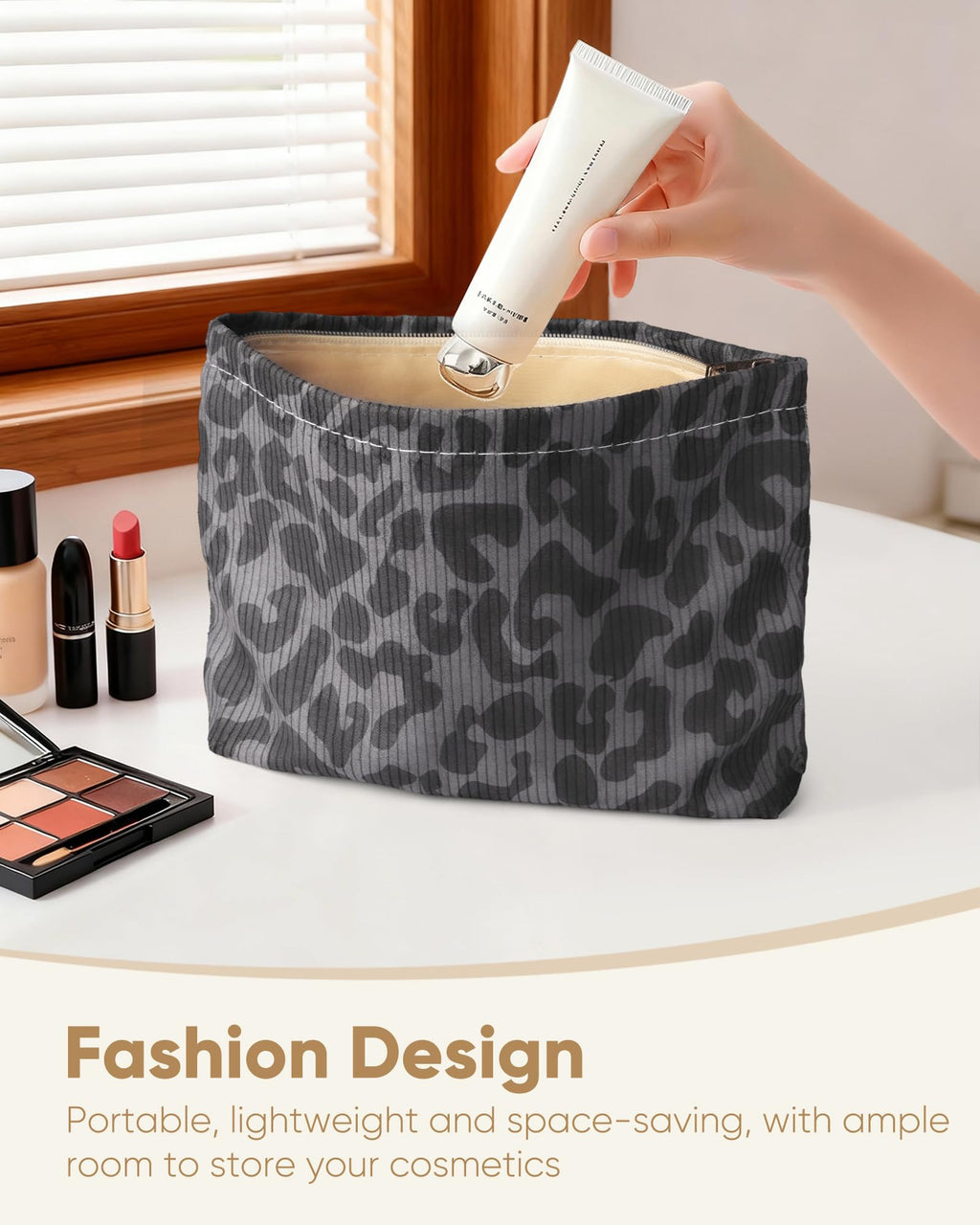 Ksriylm Classical Sexy Makeup Pouch for Women Small Make Up Bag for Purse Zipper Initial Makeup Cosmetic Bags Pouches for Purse Aesthetic Travel Toiletry Bags, Black Leopard
