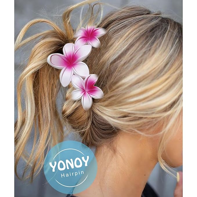 YONOY 6Pcs Flower Hair Clips for Women,Non-Slip Matte Flower Hair Clips for Women,Hawaiian Hair Flower Clip Large Plumeria Strong Hold Hair Claws Banana Cute Clip Beach Hair Accessories