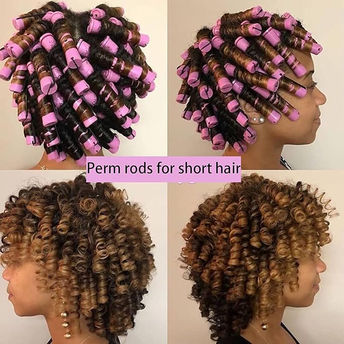 meigick Perm Rods Set for Natural Hair, 40Pcs Plastic Cold Wave Rods, Heatless Perming Rods Hair Curler for Women, DIY Hairdressing Tools, Purple, 0.75 Inch