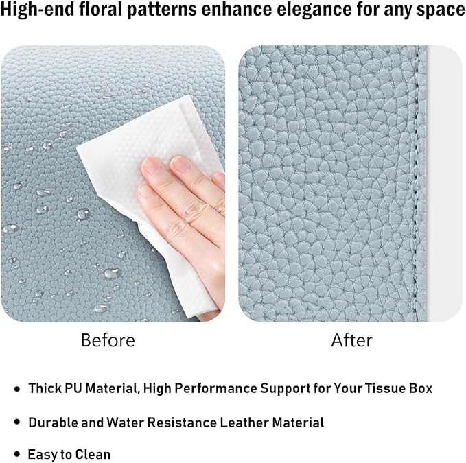 PARIERIS Tissue Box Cover PU Leather Tissue Holder Rectangle Facial Tissue Case Tissue Box Organizer Dispenser for Bathroom, Kitchen, Home, Office, Tabletop (Blue, Tall)