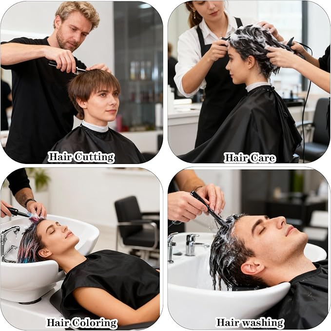 Kifmurase 12 Pcs Barber Cape with Adjustable Snap Closure, Hair Cutting Cape, 59 x 47 Salon Apron for Women Men, Professional Hair Cutting Salon Capes for Hairstylist Hair Dye, Black