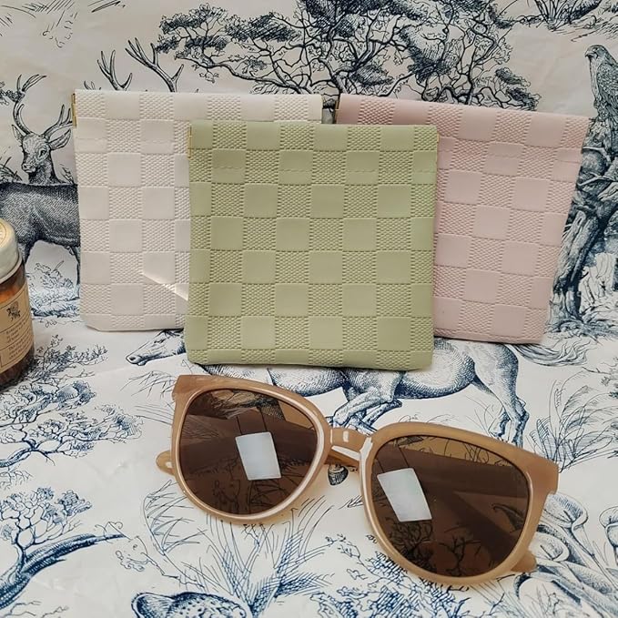 honitty Mini Travel Makeup Bag,Portable Popper Organizer, Checkered Storage Bag, Ladies Lipstick Pouch, Large Capacity Wallet, Jewelry Small Objects Storage Organizer