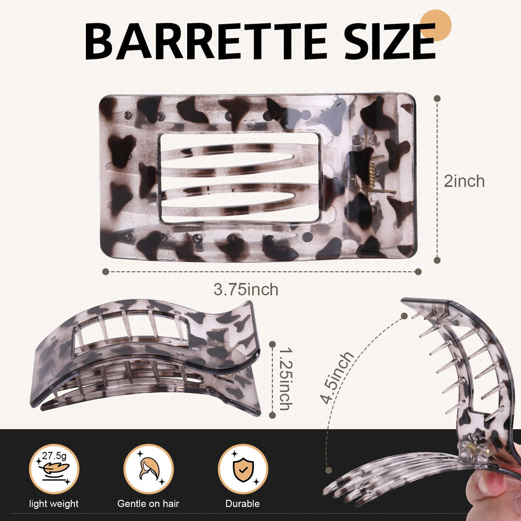 8 Pack French Flat Hair Clips for Women – Large Matte No-Slip Claw Barrettes for Thick & Thin Hair, Strong Hold Styling Accessories (Leopard Black and White)