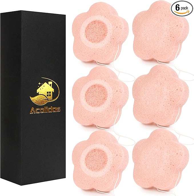 Konjac Facial Sponges Scrubbers Set for Cleansing Exfoliating Washing Face Body, Organic Natural Face Sponge Puffs for Exfoliator Skincare Makeup Removal, Safe for Women Men Sensitive Oily Dry Skin