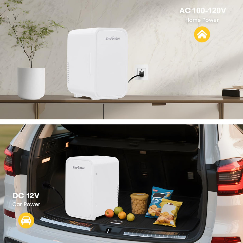Enventor Mini Refrigerator, 6L/ 8 Can Compact Skincare Fridge AC+DC Power Cooler & Warmer Small Refrigerator for Bedroom, Skincare, Makeup, Cosmetics, Car, Office (White)