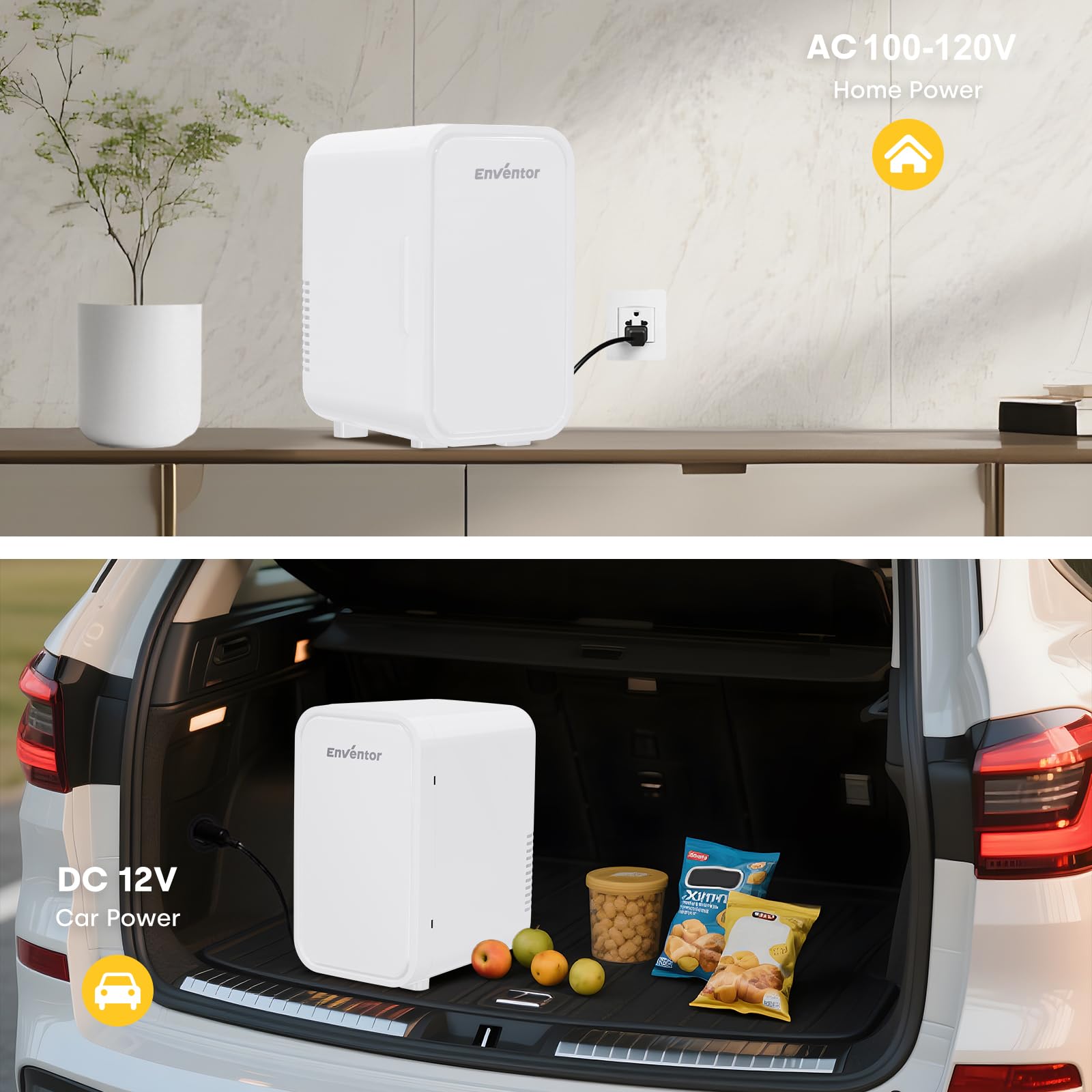 Enventor Mini Refrigerator, 6L/ 8 Can Compact Skincare Fridge AC+DC Power Cooler & Warmer Small Refrigerator for Bedroom, Skincare, Makeup, Cosmetics, Car, Office (White)