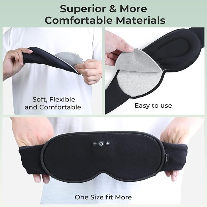 2 in 1 Smart Bluetooth Bamboo Cotton Sleep Mask Headphones, 3D Weighted Compress Cooling Gel Eye Mask 100% Blackout Sleep Mask Zero Eye Pressure|Warm&Cooling mask Hot Cold Therapy Sleep Headphones
