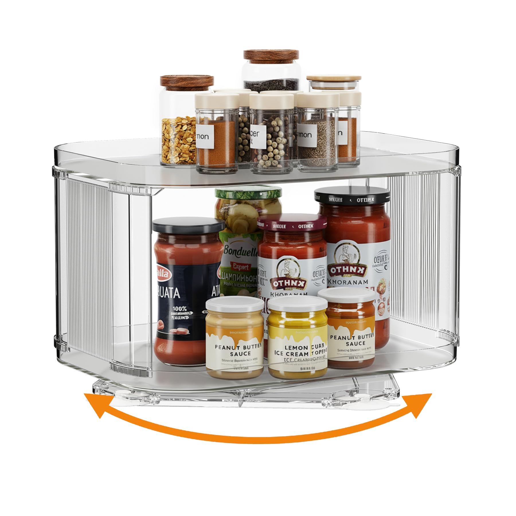 FIRJOY Lazy Susan Organizer for Cabinet, Pantry, Countertop (2 Tier 14" x 10" Clear - 1 Pack, Rectangular)