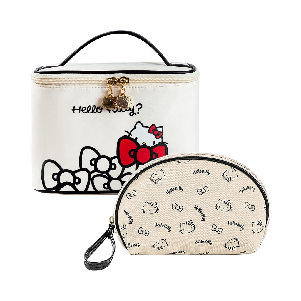 Vimanllie Travel Makeup Bag Large Cosmetic Bags with Brush Holder,Beige 2PCS Portable Cosmetic Case for Women,Portable Toiletry Bag for Girls