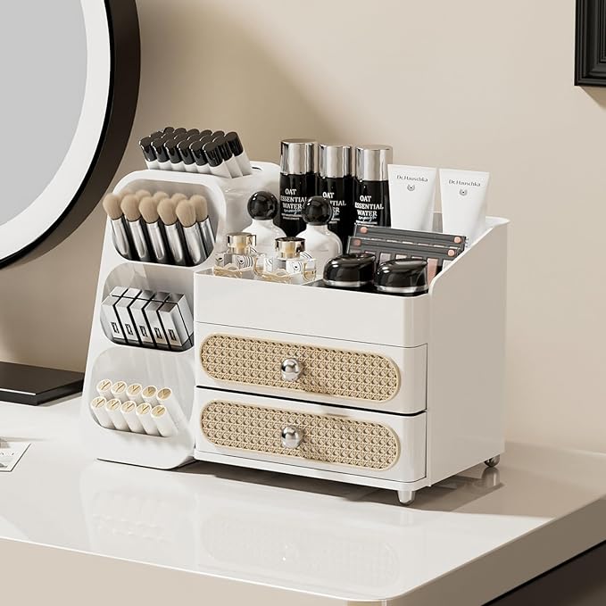 Booklov Large Makeup Organizer for Vanity Countertop, White
