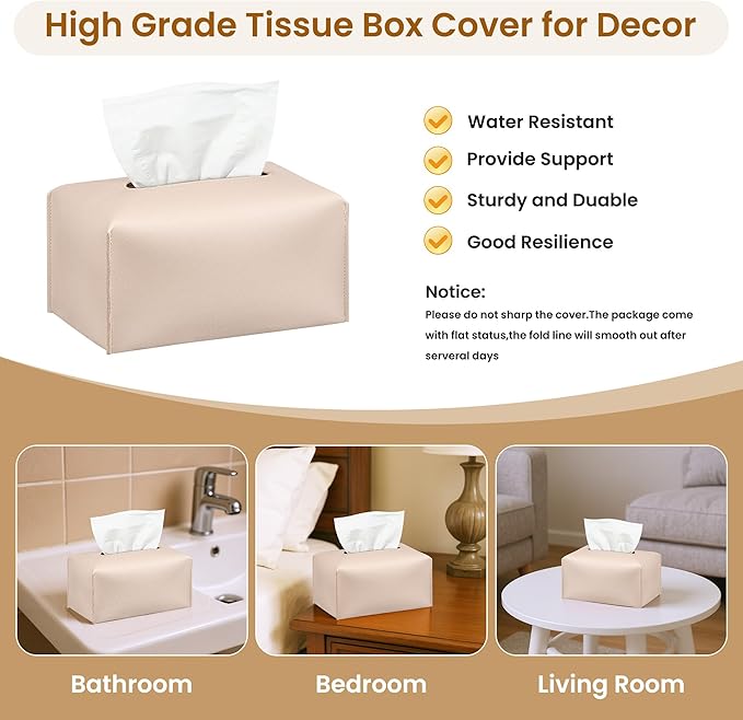 Long Tissue Box Cover, PU Leather Tissue Holder Rectangle, Facial Paper Organizer, Modern Dispenser for Bathroom, Kitchen, Home, Office, Tabletop (1, Apricot Pink, Tall)