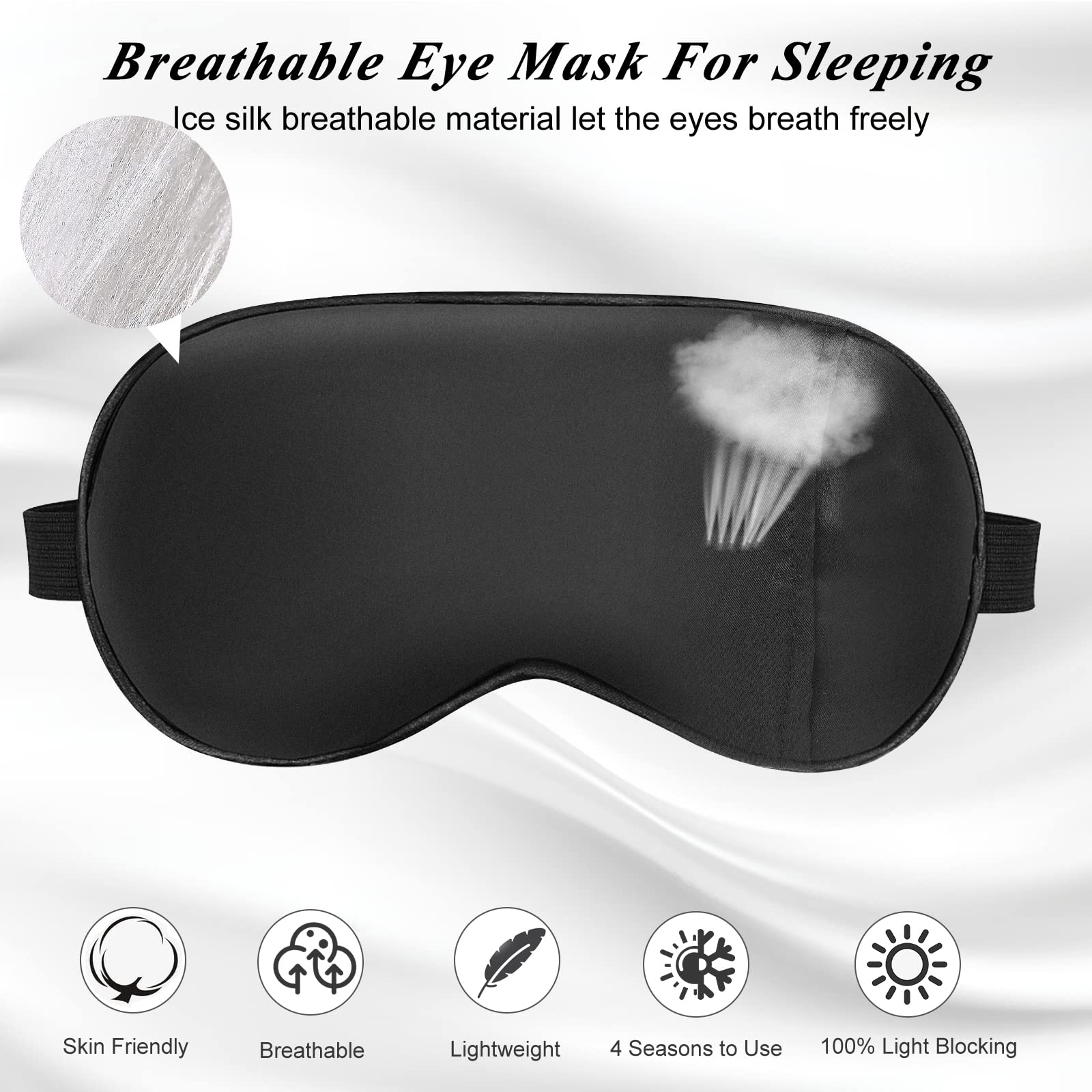 Cavoilu Silk Sleep Mask with Cooling Gel Eye Mask, Warm and Cold Compress, Heated Eye Mask for Tired Eyes, Stain Eye Cover Sleeping Mask for Travel, Home, Office, Yoga, Total Blackout (Black)