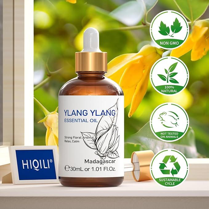 HIQILI Ylang-Ylang Essential Oil for Diffuser, Aromatherapy, DIY Perfumes