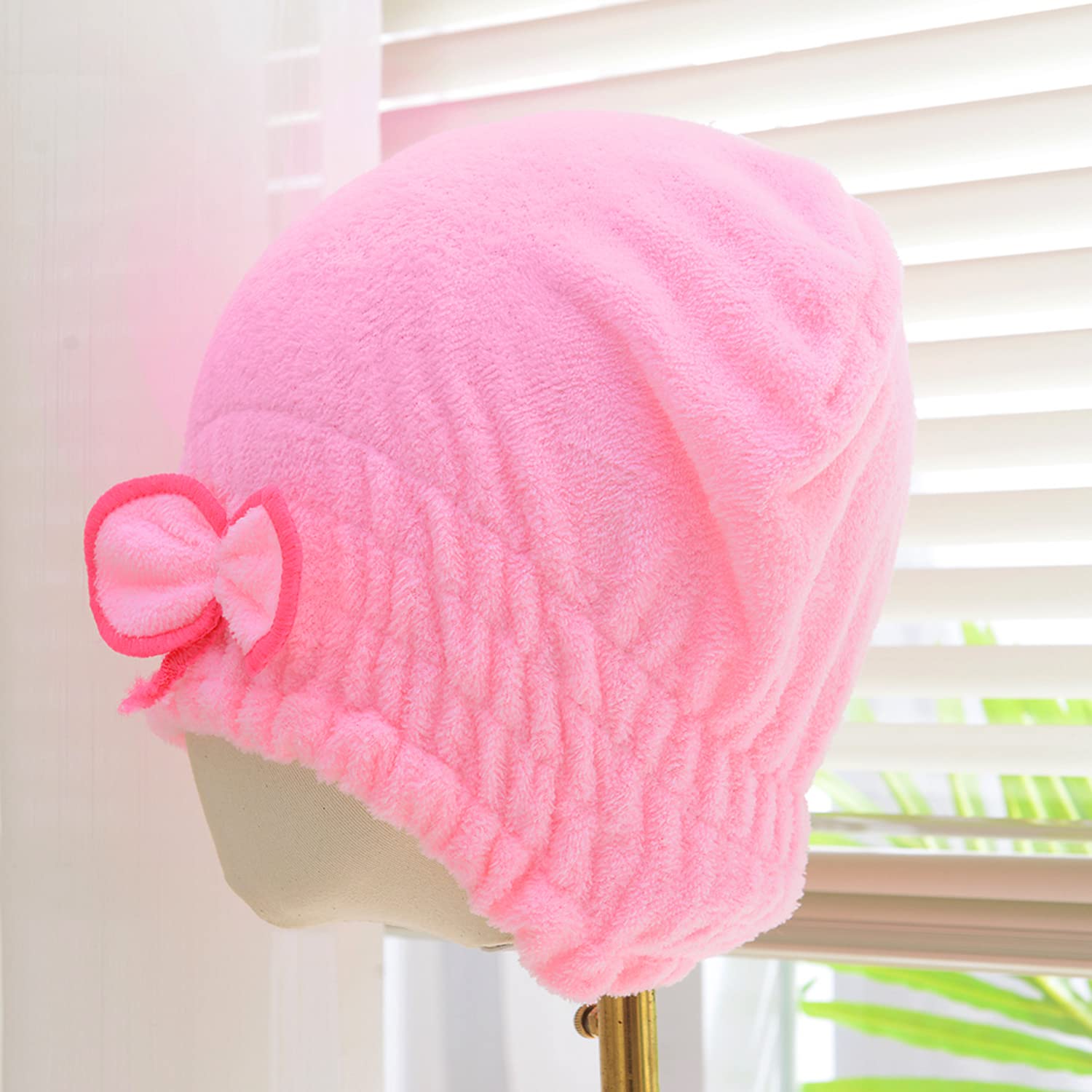 JIEOU Microfiber Hair Drying Cap，Hair Drying Towel 3Packs,Super Absorbent Quick Dry Hair Turban for Girls and Women Drying Curly，Fast Drying Hair Turban Wrap Towels Shower Cap（Red Pink Yellow）