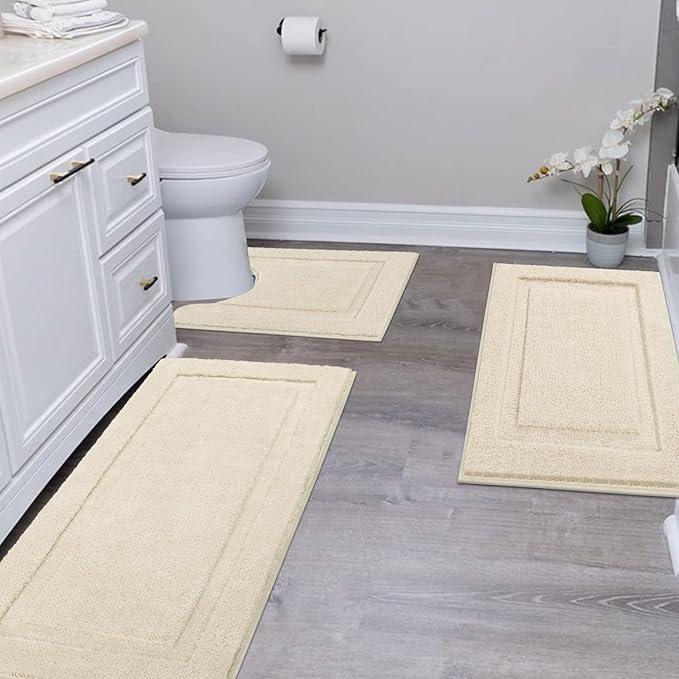SHACOS Light Beige Bathroom Rugs Sets 3 Piece Bath Mat U Shaped Toilet Rug