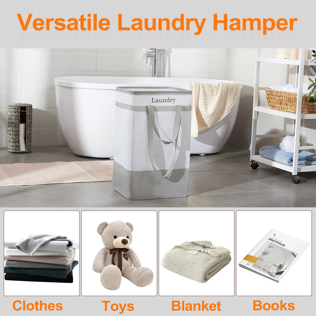 FairyHaus Laundry Basket 100L, 2Pack Laundry Hamper with Easy Carry Handles, Collapsible Laundry Baskets Hampers for Bathroom Clothes Storage Grey