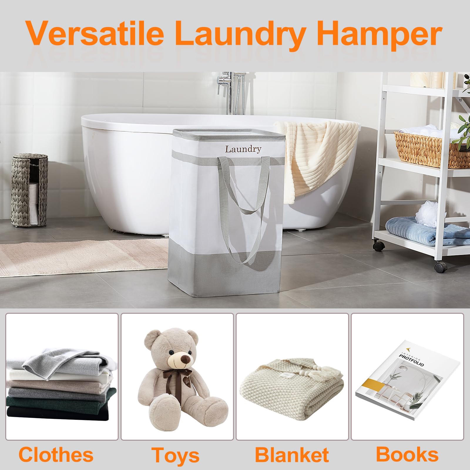FairyHaus Laundry Basket 100L, 2Pack Laundry Hamper with Easy Carry Handles, Collapsible Laundry Baskets Hampers for Bathroom Clothes Storage Grey