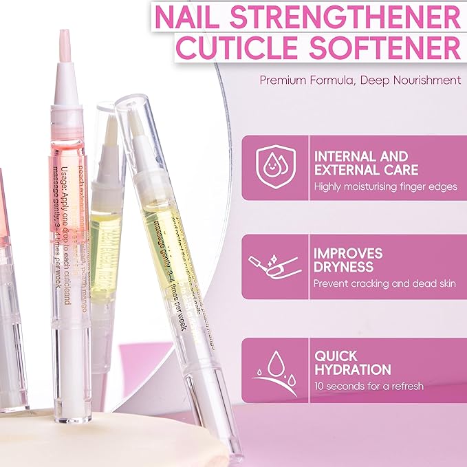 Foncomy 2PCS Cuticle Oil Pen for Nails,Nail Oil Pen for Nail Care,Cuticle Oil for Nails with Nail File,Nail Oil Cuticle Prevent Dry Cracking and Hangnails,Deep Nourishment(Pineapple & Peach Flavor)