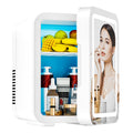 JrostKault Mini Fridge for Bedroom, 4L/6 Cans Small Cosmetic Fridge for Skincare, Makeup & Drink, With LED Light Mirror, Portable Desk Fridge Cooler and Warmer for Kids, Car, Office, Dorm, White
