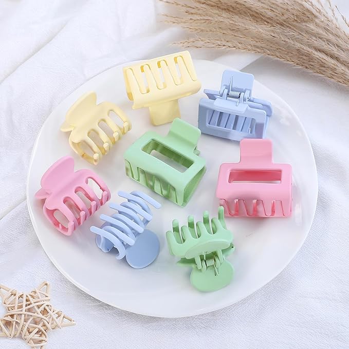 Medium Hair Clips Combination 2 Styles Small Claw Clips for Thin Hair 8 Pcs Matte Non-slip Rectangle Jaw Clips Square Hair Accessories for Women and Girls (Colorful)